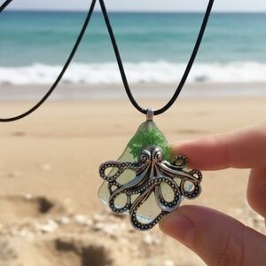 Octopus Seaglass Necklace. Artisan Ocean Jewelry Pendant
